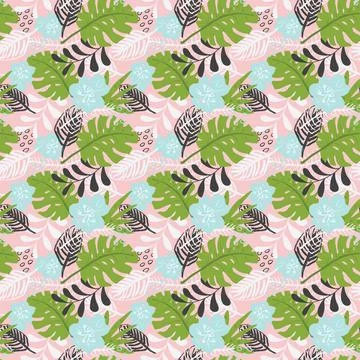 Tropical plants seamless pattern vector illustration. Exotic natural palm lea Stock-Illustration
