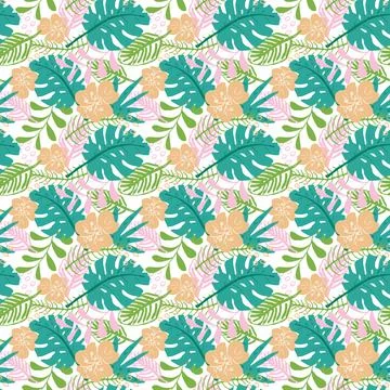 Tropical plants seamless pattern vector illustration. Exotic natural palm lea Illustrazione stock