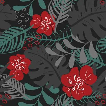 Tropical plants seamless pattern vector illustration. Exotic natural palm lea Stock Illustration