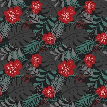 Tropical plants seamless pattern vector illustration. Exotic natural palm lea 스톡 일러스트