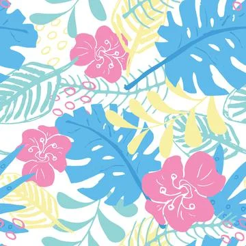 Tropical plants seamless pattern vector illustration. Exotic natural palm lea Illustrazione stock