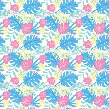 Tropical plants seamless pattern vector illustration. Exotic natural palm lea Illustrazione stock