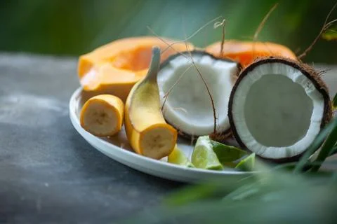 Tropical plate of fruit. Stock Photos