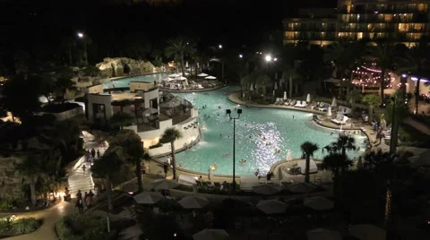 Tropical pool at night Stock Footage 56019145