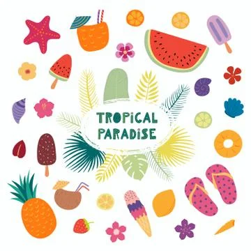 Tropical quote and elements Stock Illustration