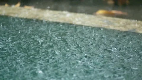 Tropical rain drops falling onto the surface of a swimming pool Stock Footage 222065206