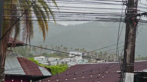 Tropical rain storm, monsoon rainfall in Thailand. Pouring rain, rain season Stock Footage 313549869