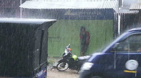 Tropical Rain in the street Stock Footage 39103003