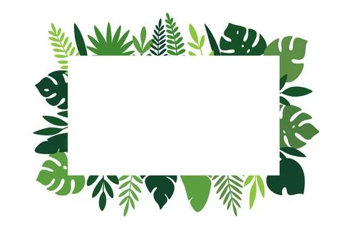 Tropical rectangular frame with green jungle leaves. Botanical border design for Stock Illustration