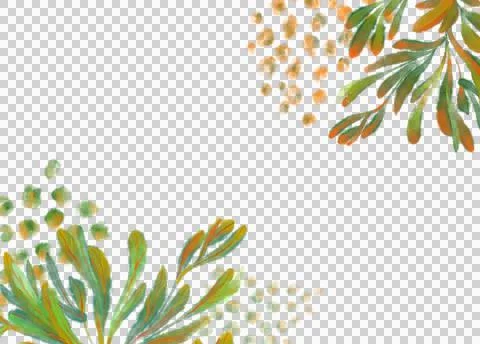 Tropical red green plant elements autumn watercolor hand painting illustratio 스톡 일러스트