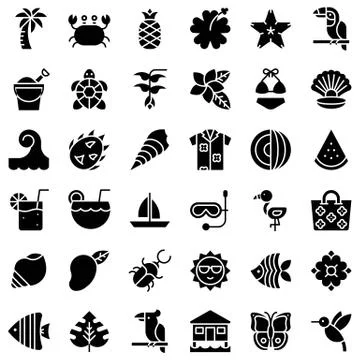 Tropical related vector icon set, solid style イラスト素材