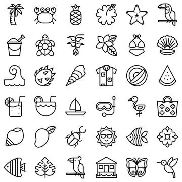 Tropical related vector icon set, line style Illustrazione stock
