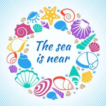 Tropical resort aquatic vector concept with sea shells on beach Stock Illustration