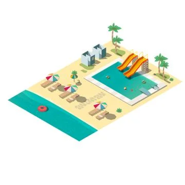 Tropical resort beach isometric map section Stock-Illustration