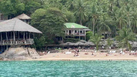 Tropical Resort Beach View From Passing Boat in Thailand 4K Vídeos de archivo 336523251