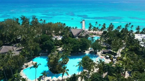 Tropical resort Impressive on the Atlantic Ocean coast in Punta Cana Stock Footage 308654953