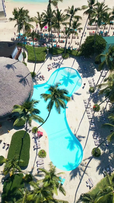Tropical Resort Impressive with Pool and Palm Trees on Caribbean Beach Stock Footage 308655906