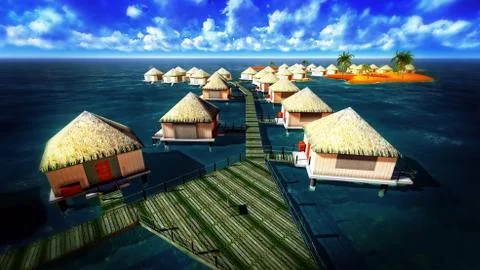 Tropical resort at sunset Stock-Illustration