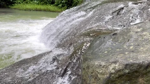 Tropical River Cascading Over Rocks, Lush Green Jungle Environment Stock Footage 325651452