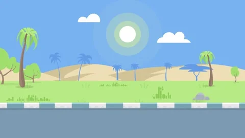Tropical roadside landscape 2 d flat animation background Stock Footage 340471758