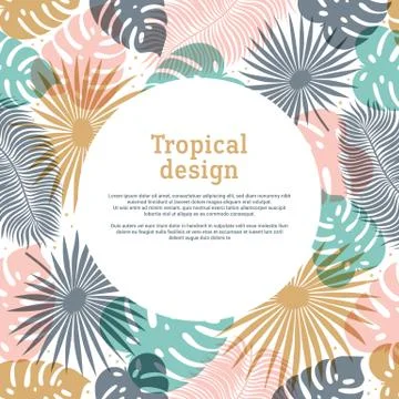 Tropical round shape frame in pastel colors. Summer tropical design Stock Illustration