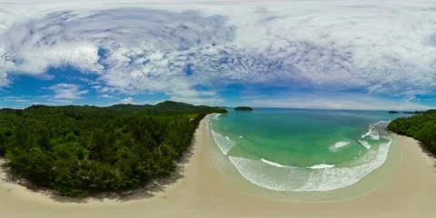 Tropical sandy beach and blue sea. VR 360. Stock Footage 232498260