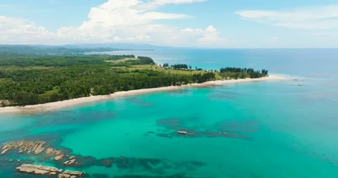 Tropical sandy beach and blue sea. Borneo, Malaysia. Stock Footage 235401654