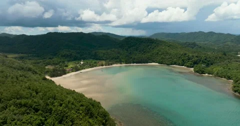Tropical sandy beach and blue sea. Borneo, Malaysia. Stock Footage 235402711