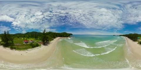 Tropical sandy beach and blue sea. VR 360. Stock Footage 243185833