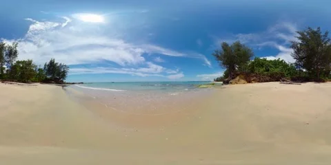 Tropical sandy beach and blue sea. VR 360. Stock Footage 243186632