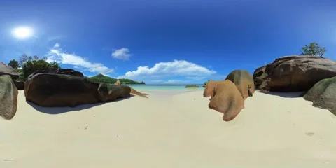 Tropical sandy beach and blue sea. Seychelles, Mahe. Stock Footage 301160546
