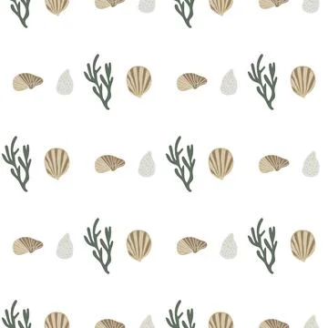 Tropical sea shell vector pattern with a fresh summer vibe. Stock Illustration