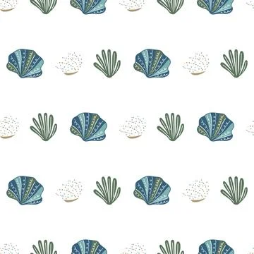 Tropical sea shell vector pattern with a fresh summer vibe. Stock Illustration