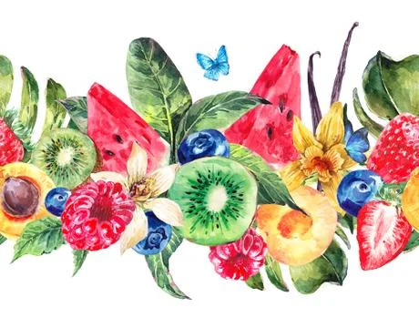 Tropical Seamless Border with Watermelon Illustrazione stock