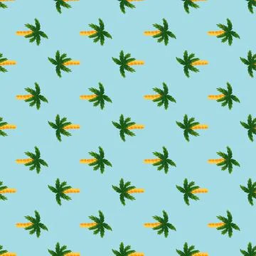 Tropical seamless doodle pattern with green palm tree elements. Blue bright b Stock Illustration