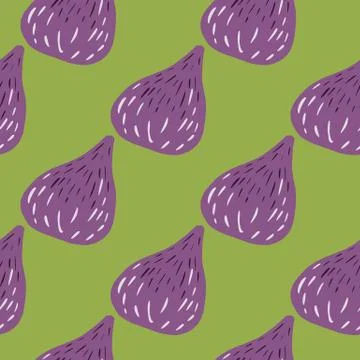 Tropical seamless doodle pattern with purple fig abstract shapes. Food print  Illustrazione stock