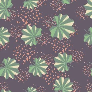 Tropical seamless pattern with abstract jungle leaves elements. Purple backgr Stock Illustration
