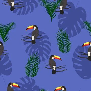 Tropical seamless pattern. Animal pattern with toucan Stock Illustration