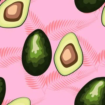 Tropical seamless pattern with avocado and leaves. Pattern for kitchen, cover Stock Illustration