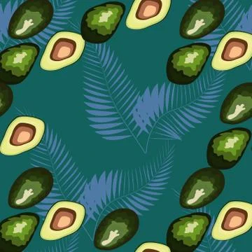 Tropical seamless pattern with avocado and leaves. Pattern for kitchen, cover 스톡 일러스트