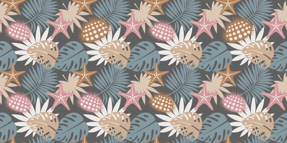 Tropical seamless pattern background, exotic leaves banner, monstera Stock Illustration