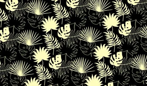 Tropical seamless pattern on the black background. Stock Illustration