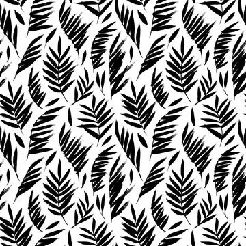 Tropical seamless pattern with black palm leaves. Stock Illustration