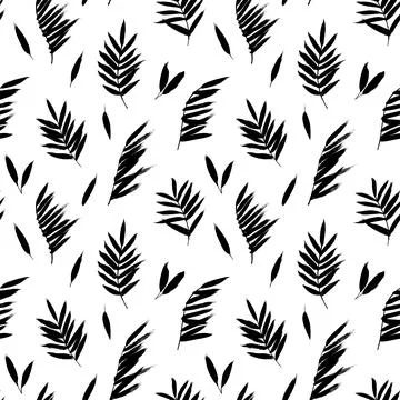 Tropical seamless pattern with black palm leaves. Stock Illustration
