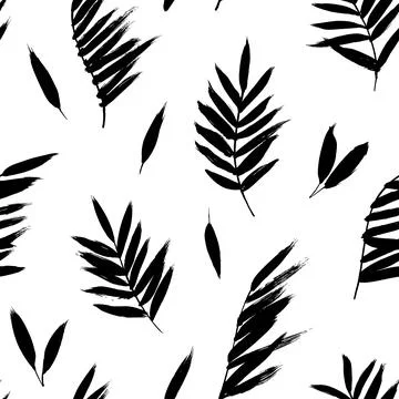 Tropical seamless pattern with black palm leaves. Stock Illustration