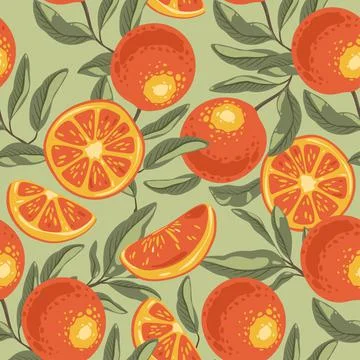 Tropical seamless pattern with colorful oranges. Stock Illustration