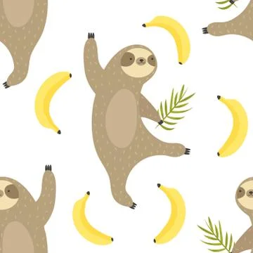 Tropical seamless pattern with dancing sloths Illustrazione stock