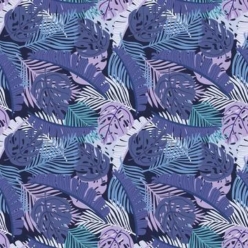 Tropical seamless pattern on dark background. Abstract texture decoration wit Illustrazione stock