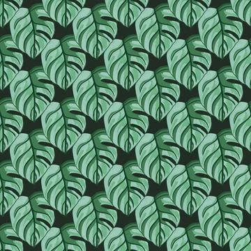 Tropical seamless pattern on dark background. Abstract texture decoration wit Illustrazione stock