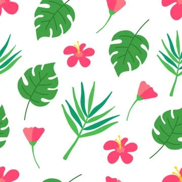 Tropical seamless pattern on dark green background. Summer design with tropic Stock Illustration